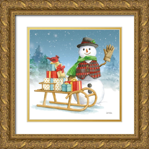 Snowman Family IV Gold Ornate Wood Framed Art Print with Double Matting by Trimbach, Leslie