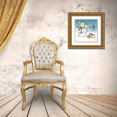 Snowman Family V Gold Ornate Wood Framed Art Print with Double Matting by Trimbach, Leslie