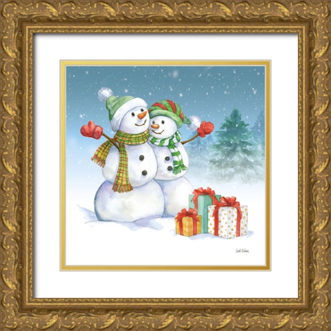 Snowman Family V Gold Ornate Wood Framed Art Print with Double Matting by Trimbach, Leslie
