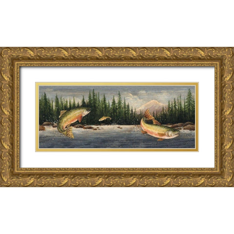 Northwoods Trout Gold Ornate Wood Framed Art Print with Double Matting by Brown, David Carter