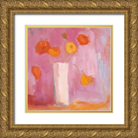 Mandarin Poppies Gold Ornate Wood Framed Art Print with Double Matting by Clark, Michael