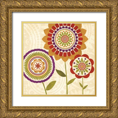 Fall Flowers II Gold Ornate Wood Framed Art Print with Double Matting by Charron, Veronique