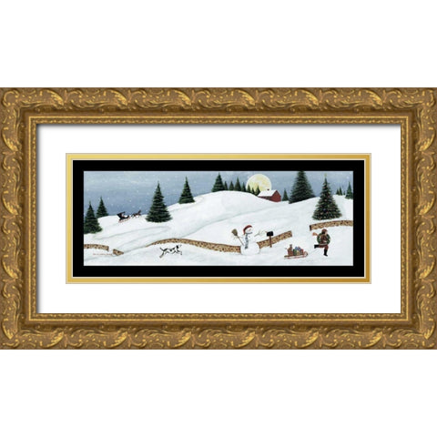Christmas Valley Snowman Gold Ornate Wood Framed Art Print with Double Matting by Brown, David Carter