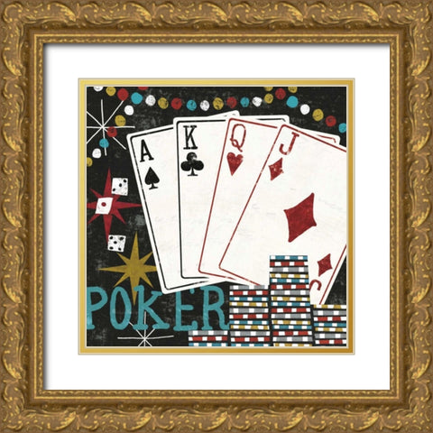 Vegas - Cards Gold Ornate Wood Framed Art Print with Double Matting by Mullan, Michael