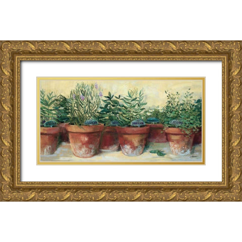 Potted Herbs I Gold Ornate Wood Framed Art Print with Double Matting by Rowan, Carol