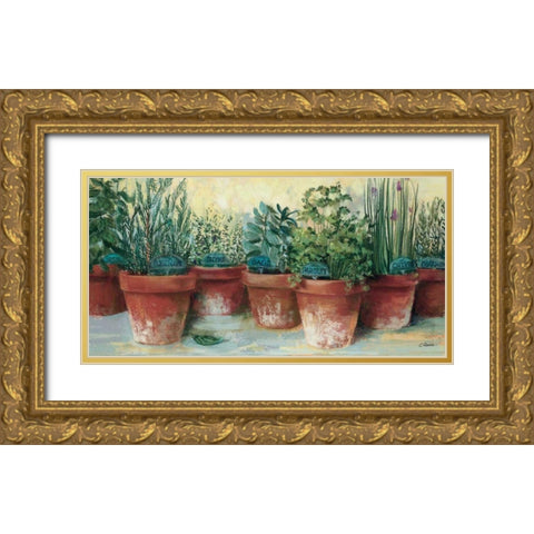 Potted Herbs II Gold Ornate Wood Framed Art Print with Double Matting by Rowan, Carol