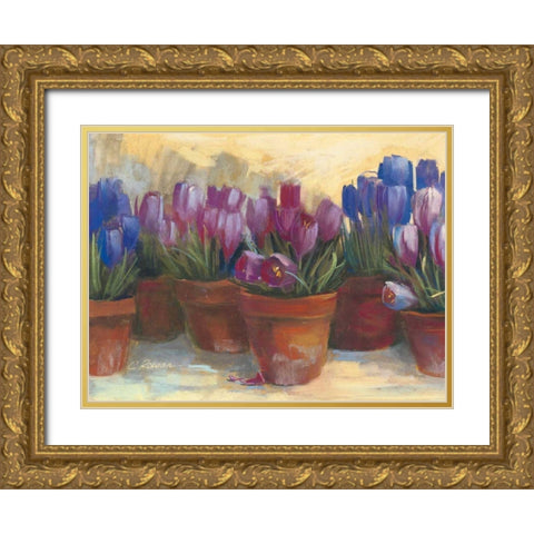 Spring Crocus Gold Ornate Wood Framed Art Print with Double Matting by Rowan, Carol