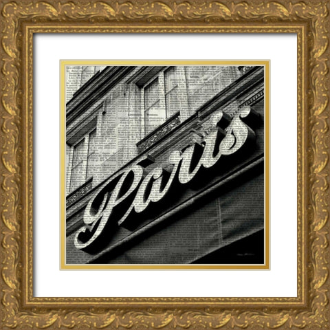Newsprint Paris Gold Ornate Wood Framed Art Print with Double Matting by Olivier, Marc