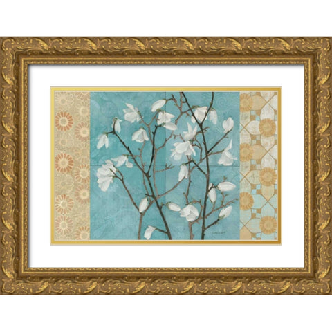 Patterned Magnolia Branch Gold Ornate Wood Framed Art Print with Double Matting by Lovell, Kathrine