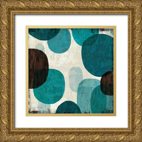 Blue Drips I Gold Ornate Wood Framed Art Print with Double Matting by Mullan, Michael