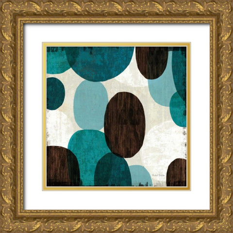 Blue Drips II Gold Ornate Wood Framed Art Print with Double Matting by Mullan, Michael