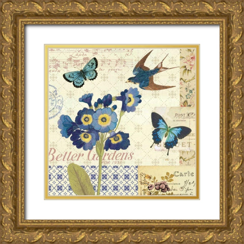 Blue Notes IV Gold Ornate Wood Framed Art Print with Double Matting by Pela