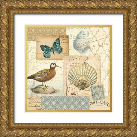 Coastal Collage I Gold Ornate Wood Framed Art Print with Double Matting by Pela