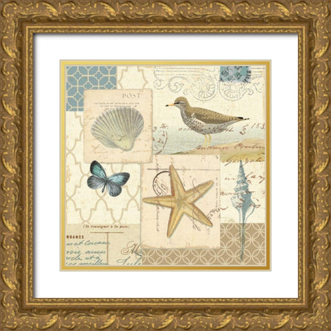 Coastal Collage IV Gold Ornate Wood Framed Art Print with Double Matting by Pela