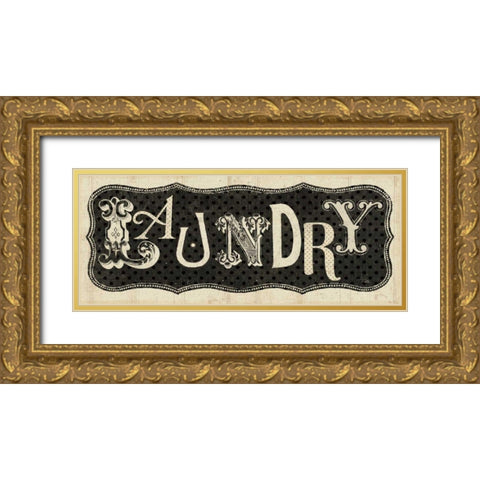 Room Signs I - Laundry Gold Ornate Wood Framed Art Print with Double Matting by Pela Studio