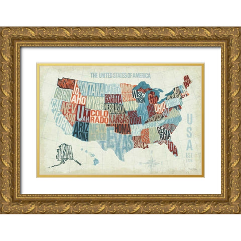 USA Modern Blue Gold Ornate Wood Framed Art Print with Double Matting by Mullan, Michael