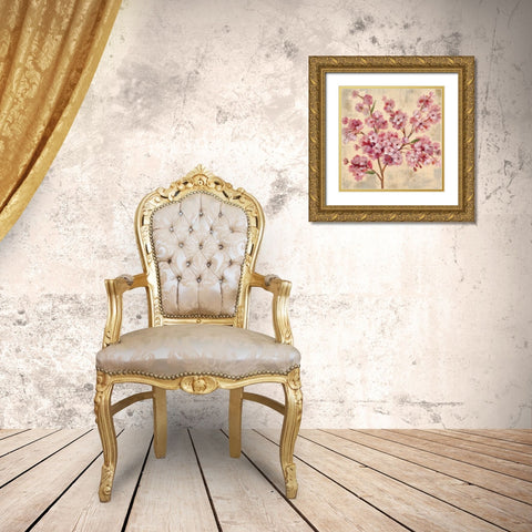 Pink Cherry Branch II Gold Ornate Wood Framed Art Print with Double Matting by Vassileva, Silvia