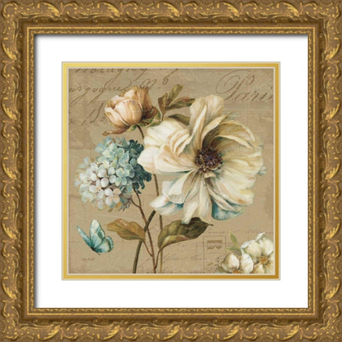 Marche de Fleurs Blue II Gold Ornate Wood Framed Art Print with Double Matting by Audit, Lisa