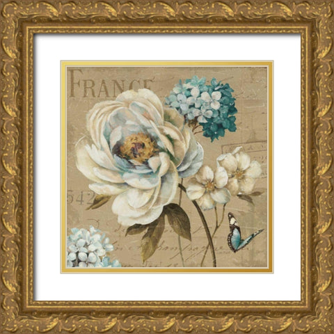 Marche de Fleurs Blue III Gold Ornate Wood Framed Art Print with Double Matting by Audit, Lisa