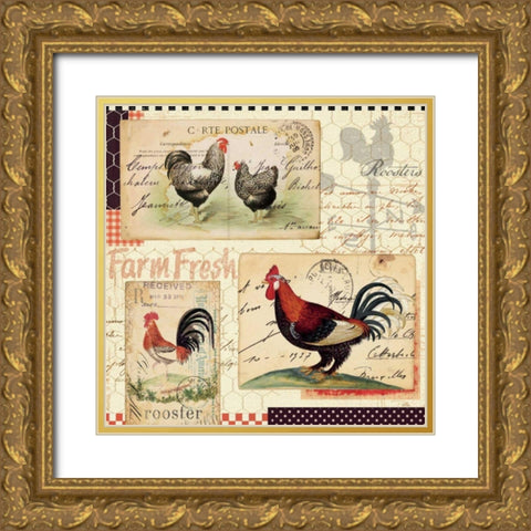 Rooster Farm II Gold Ornate Wood Framed Art Print with Double Matting by Pelletier, Alain
