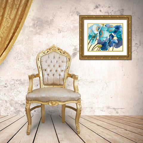 Le Pavots Bleu Gold Ornate Wood Framed Art Print with Double Matting by Novak, Shirley