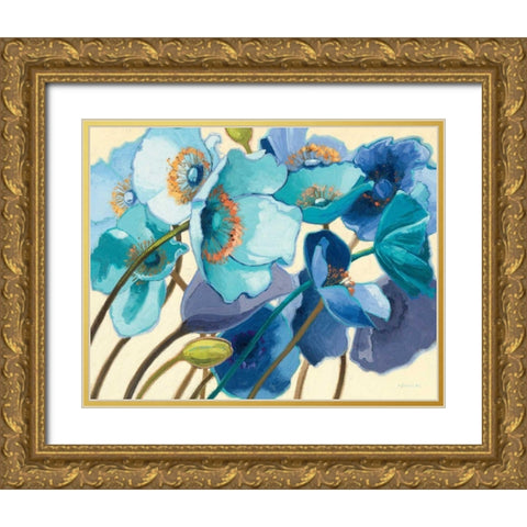 Le Pavots Bleu Gold Ornate Wood Framed Art Print with Double Matting by Novak, Shirley