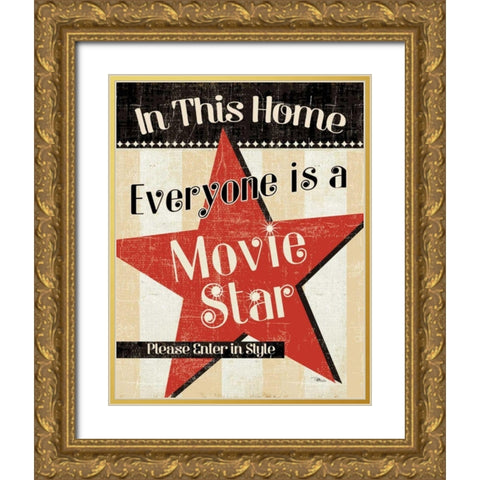 In This Home Everyone is a Star Gold Ornate Wood Framed Art Print with Double Matting by Pela Studio