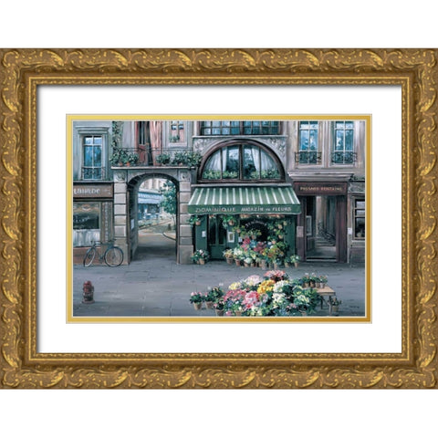 Dominique Fleuriste Gold Ornate Wood Framed Art Print with Double Matting by St. John, Mark