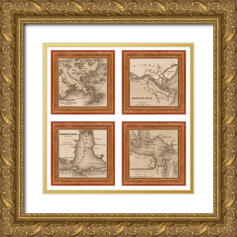 Southern Harbors 1860 Gold Ornate Wood Framed Art Print with Double Matting by Johnson, Andrew