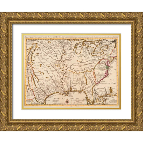 Rivers of America 1720 Gold Ornate Wood Framed Art Print with Double Matting by LIsle, Guillaume