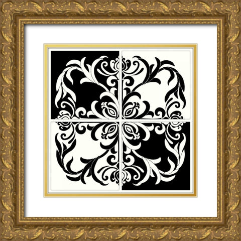 Damask Silhouette I Gold Ornate Wood Framed Art Print with Double Matting by Shelby, Judy