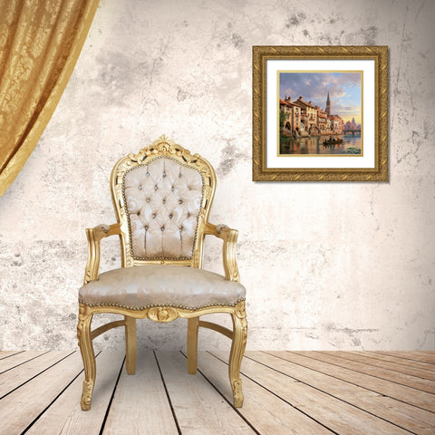 Riverside Village I Gold Ornate Wood Framed Art Print with Double Matting by Kuwasseg, Charles