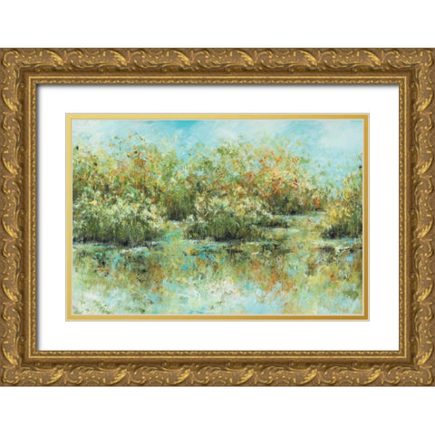 Hamden Pond Gold Ornate Wood Framed Art Print with Double Matting by King, Michael
