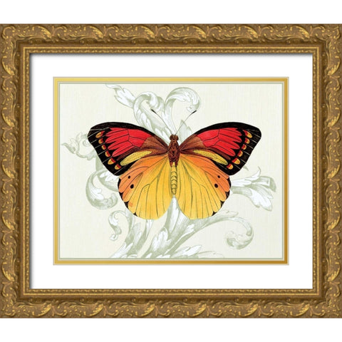 Butterfly Theme III Gold Ornate Wood Framed Art Print with Double Matting by Davies, Susan