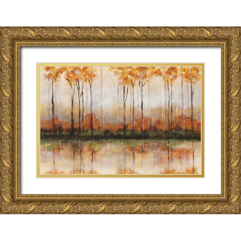 Treeline Gold Ornate Wood Framed Art Print with Double Matting by King, Michael