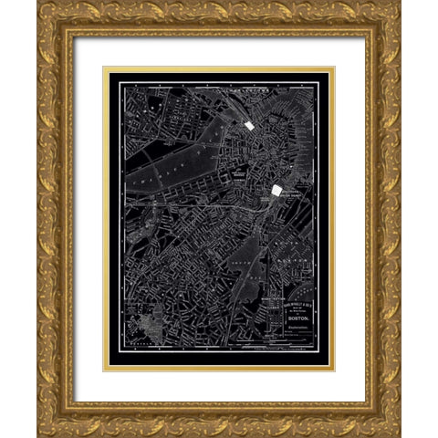 Boston 1895 Gold Ornate Wood Framed Art Print with Double Matting by Vintage Map, 1895