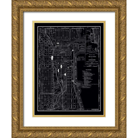 Chicago 1895 Gold Ornate Wood Framed Art Print with Double Matting by Vintage Map, 1895