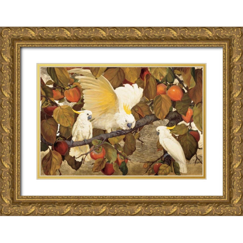 Persimmons and Cockatoos Gold Ornate Wood Framed Art Print with Double Matting by Botke, Jesse Arms