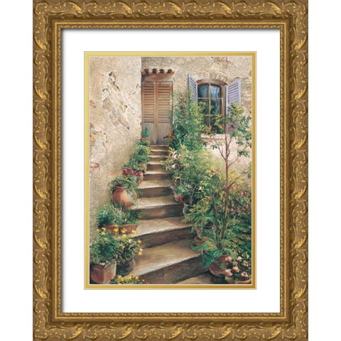 Stairway in Provence Gold Ornate Wood Framed Art Print with Double Matting by Duvall, Roger