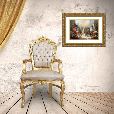 Cafe Rouge III Gold Ornate Wood Framed Art Print with Double Matting by Haenraets, Willem