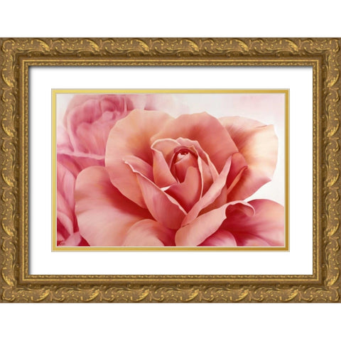 Pink Rose II Gold Ornate Wood Framed Art Print with Double Matting by Poelstra-Holzhaus, Yvonne