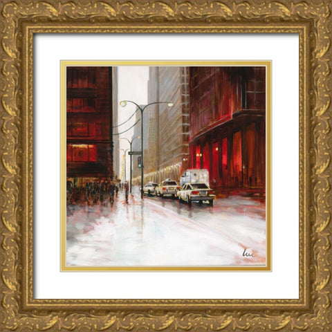 Red Fusion I Gold Ornate Wood Framed Art Print with Double Matting by Luc
