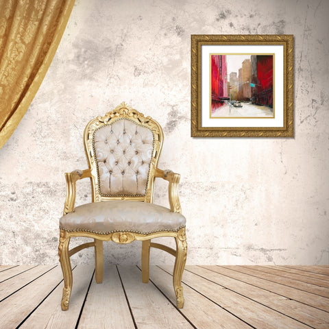 Red Fusion II Gold Ornate Wood Framed Art Print with Double Matting by Luc