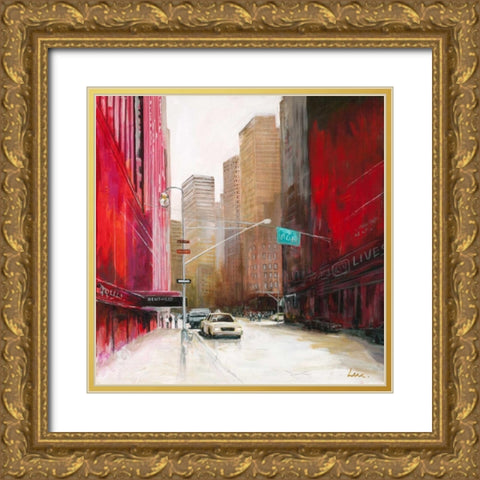 Red Fusion II Gold Ornate Wood Framed Art Print with Double Matting by Luc