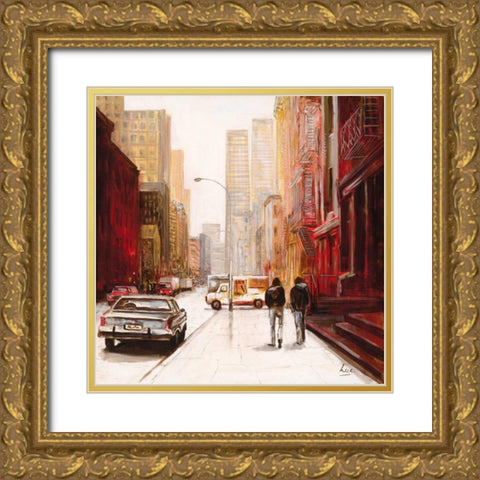 Red Fusion III Gold Ornate Wood Framed Art Print with Double Matting by Luc