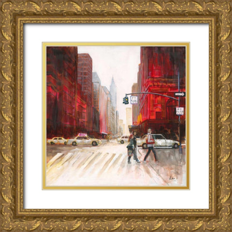 Red Fusion IV Gold Ornate Wood Framed Art Print with Double Matting by Luc