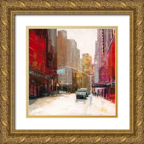 Red Fusion V Gold Ornate Wood Framed Art Print with Double Matting by Luc