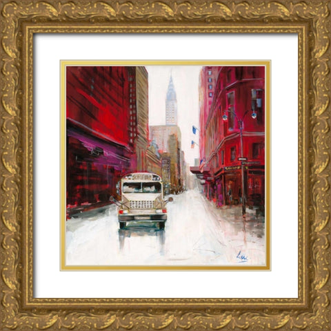 Red Fusion VI Gold Ornate Wood Framed Art Print with Double Matting by Luc