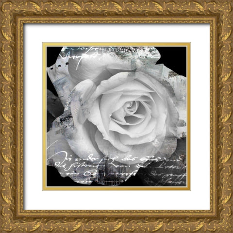 White Rose I Gold Ornate Wood Framed Art Print with Double Matting by Baker, Micha