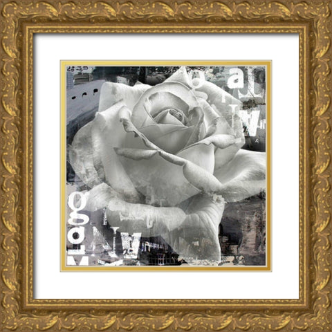 White Rose II Gold Ornate Wood Framed Art Print with Double Matting by Baker, Micha